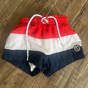 Binky Bros infant 0-3 month swim trunks red white and blue baby boys